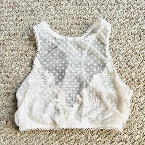 Victoria’s Secret Dot Mesh Lace High Neck Bra Bralette in Coconut White